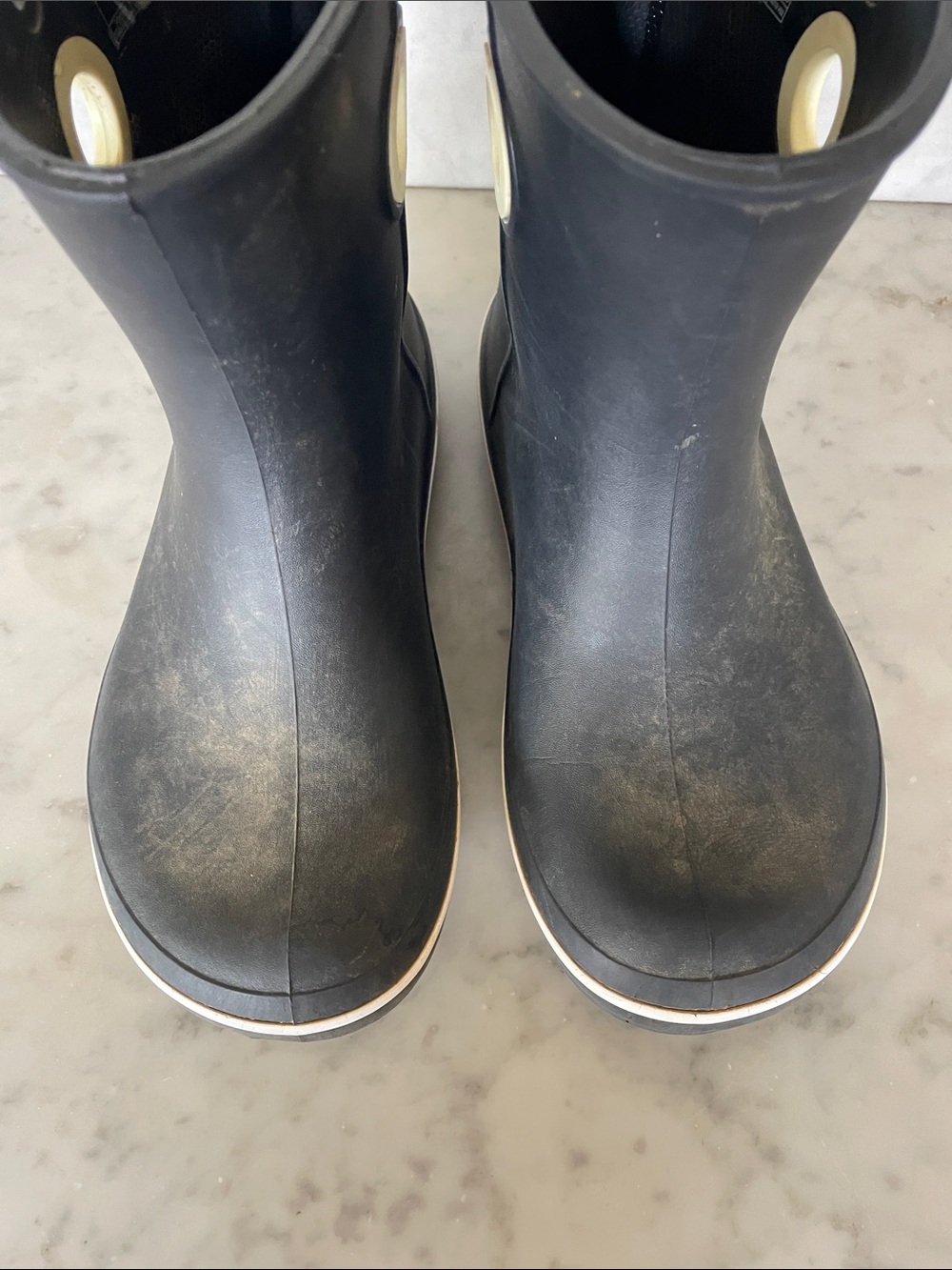 CROCS Black Rain Boots with Cream Trim - Picture 13 of 16